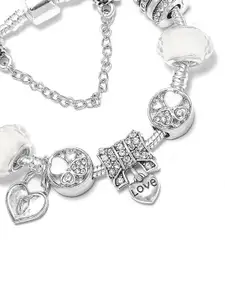 Peora Silver-Plated Cubic Zirconia Studded Charm Bracelet