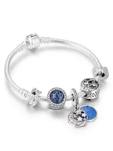 Peora Silver-Plated Cubic Zirconia Studded Charm Bracelet