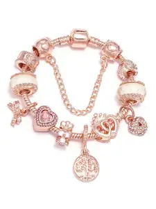 Peora Women Cubic Zirconia Rose Gold-Plated Charm Bracelet