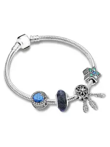 Peora Cubic Zirconia Silver-Plated Cubic Zirconia Bangle Style Bracelet