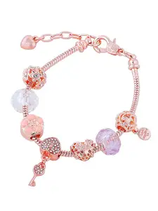 Peora Women Cubic Zirconia Rose Gold-Plated Link Bracelet