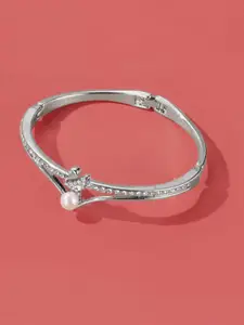 Peora Women American Diamond Silver-Plated Kada Bracelet
