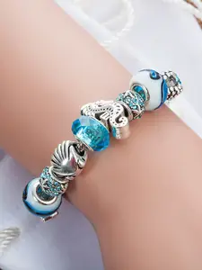Peora Women Blue Silver-Plated Charm Bracelet