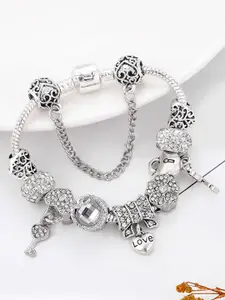 Peora Silver-Plated Cubic Zirconia Studded Charm Bracelet