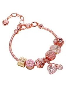 Peora Rose Gold-Plated Cubic Zirconia Studded Charm Bracelet