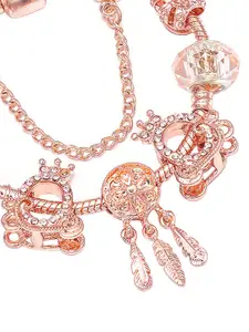 Peora Rose Gold-Plated Cubic Zirconia Studded Link Bracelet