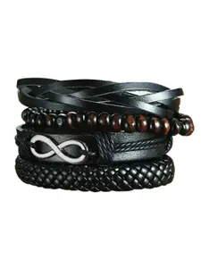 Peora Men 4Pcs Silver-Plated Leather Multistrand Bracelet