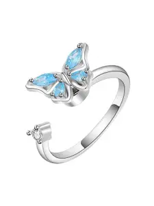 MYKI Silver-Plated CZ-Studded Adjustable Finger Ring