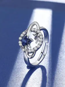MYKI Silver-Plated CZ Stone Studded Universe Design Adjustable Finger Ring