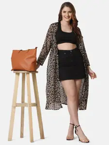 BUY NEW TREND Women Leopard Printed Georgette Longline Tie-Up Shrug