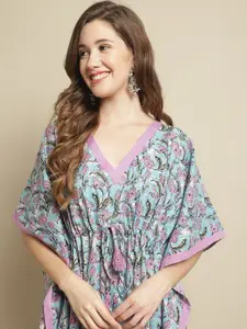Secret Wish Sanganeri Floral Printed Pure Cotton Kaftan Nightdress