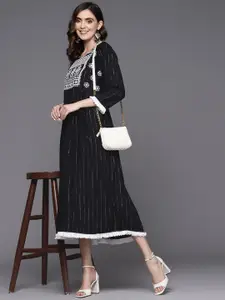 Indo Era Ethnic Motifs Embroidered A-Line Midi Dress