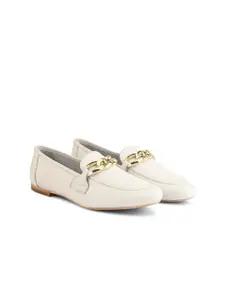 DressBerry White And Gold-Toned Embellished Leather Ballerinas