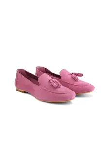DressBerry Pink Tasselled Leather Ballerinas