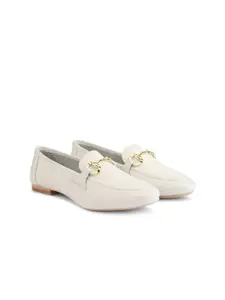 DressBerry White And Gold-Toned Buckled Leather Ballerinas