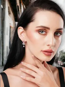 DressBerry White Rose Gold-Plated Geometric Drop Earrings