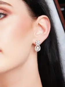 DressBerry White Rose Gold-Plated Geometric Drop Earrings