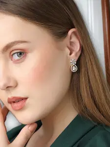 DressBerry Gold-Plated Teardrop Shaped Zircon Studded Drop Earrings