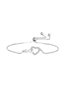 MYKI Women Silver-Plated Heart Cubic Zirconia Link Bracelet