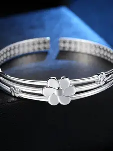 MYKI Women Silver-Plated Cubic Zirconia Flower Kada Bracelet