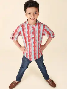 Fabindia Boys Abstract Printed Band Collar Cotton Short Kurta