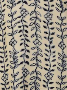 FASHOR Cream Coloured & Navy Blue Ethnic Motif Printed Mirror Work Kurta