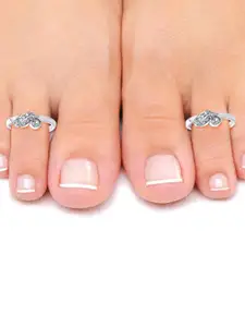 Taraash 925 Sterling Silver CZ-Studded Toe Rings