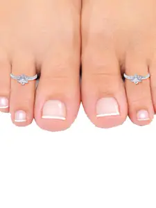 Taraash Set Of 2 925 Sterling Silver CZ-Studded Toe Rings