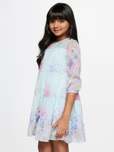 AND Girls Floral Print Puff Sleeve Fit & Flare Dress
