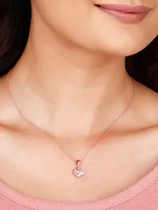 GIVA  925 Sterling Silver Rose Gold-Plated CZ-Studded & Swan-Charm Pendant With Chain