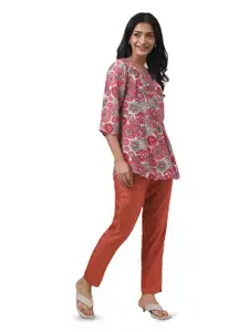 Fabindia Floral Printed Round Neck A-Line Top