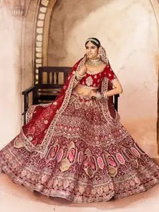 ODETTE Embellished Thread Work Semi-Stitched Lehenga & Unstitched Blouse With Dupatta
