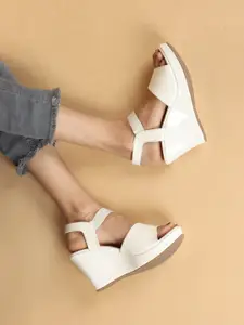 DressBerry White Open Toe Wedge Heels