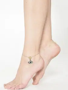 OOMPH Gold-Plated Stone Studded Evil Eye Charm Anklet
