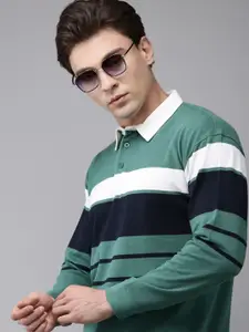 Maniac Striped Polo Collar Slim Fit Cotton T-Shirt