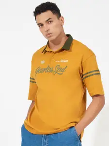 Maniac Typography Printed Polo Collar Oversized Cotton T-Shirt