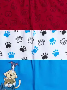 BUMZEE Boys Pack Of 3 Graphic Printed Mid Rise Knitted Cotton Shorts