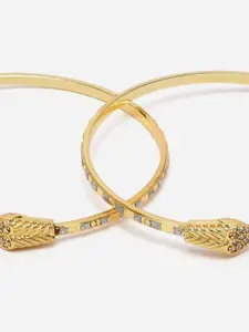 Aazeen 2Pcs Gold-Plated American Diamond Bangle-Style Bracelet