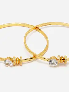 Aazeen Women Set Of 2 Gold-Plated American Diamond Bangle-Style Bracelet