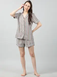 mackly Women Orange & Black Striped Night suit