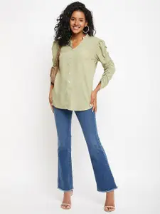 Ruhaans Classic Ruched Detail Casual Shirt