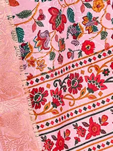 Anouk Pink & Red Floral Printed Zari Saree