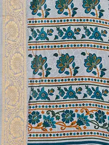 Anouk Grey & Orange Floral Printed Zari Saree