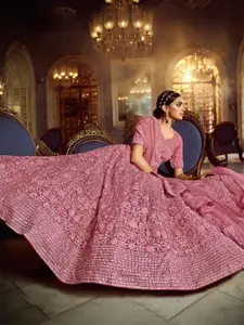 ODETTE Floral Embroidered Stone Work Semi-Stitched Lehenga Choli With Dupatta