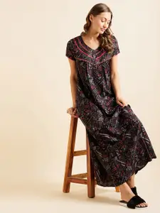 Sweet Dreams Red Geometric Printed Pure Cotton Maxi Nightdress