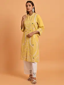 Lakshita Geometric Embroidered Mandarin Collar Mirror Work Kurta