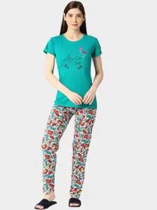 zebu Typography Printed Pure Cotton Night Suit