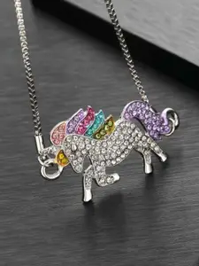 MYKI Silver-Plated Cubic Zirconia Studded Unicorn Pendant