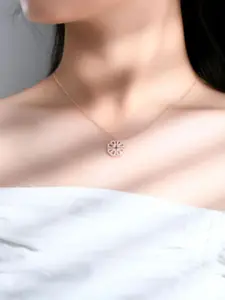 MYKI Rose Gold-Plated Cubic Zirconia Studded Floral Pendant