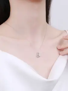 MYKI Silver-Plated CZ Studded Heart Shaped Pendant With Chain